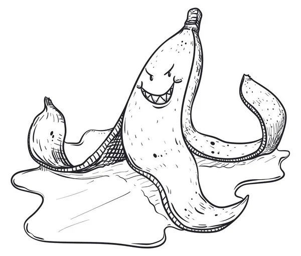 Cáscara Plátano Travieso Sobre Suelo Húmedo Listo Para Bromas Provocar — Vector de stock