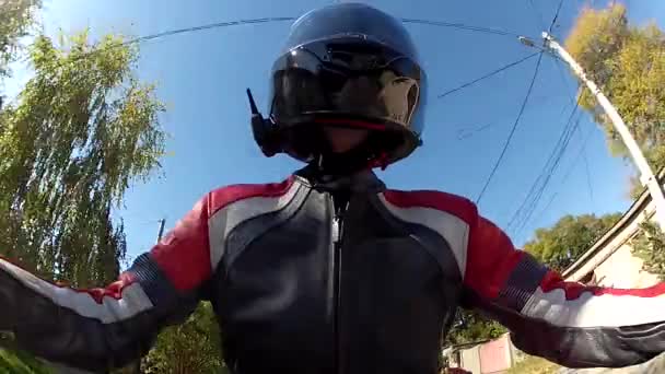 Motorcyclist Rides Road — Stock Video