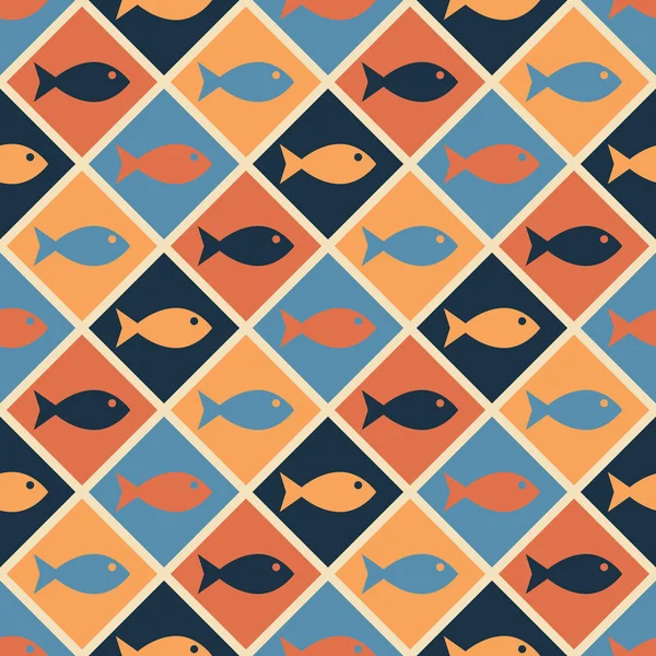 Modèle Nautique Sans Couture Avec Des Poissons Mignons Style Vintage — Image vectorielle