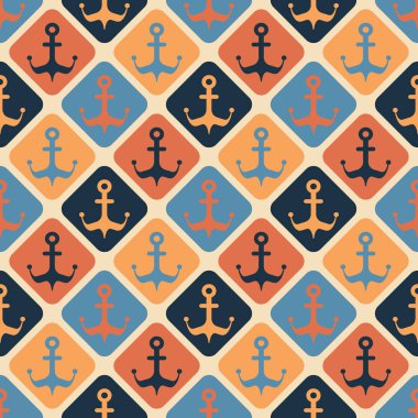 Deniz ruh, çapa, vintage tarzı ile Seamless deniz modeli