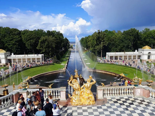 Petrohrad Rusko Srpna 2018 Grand Kaskáda Pertergof Paláce — Stock fotografie