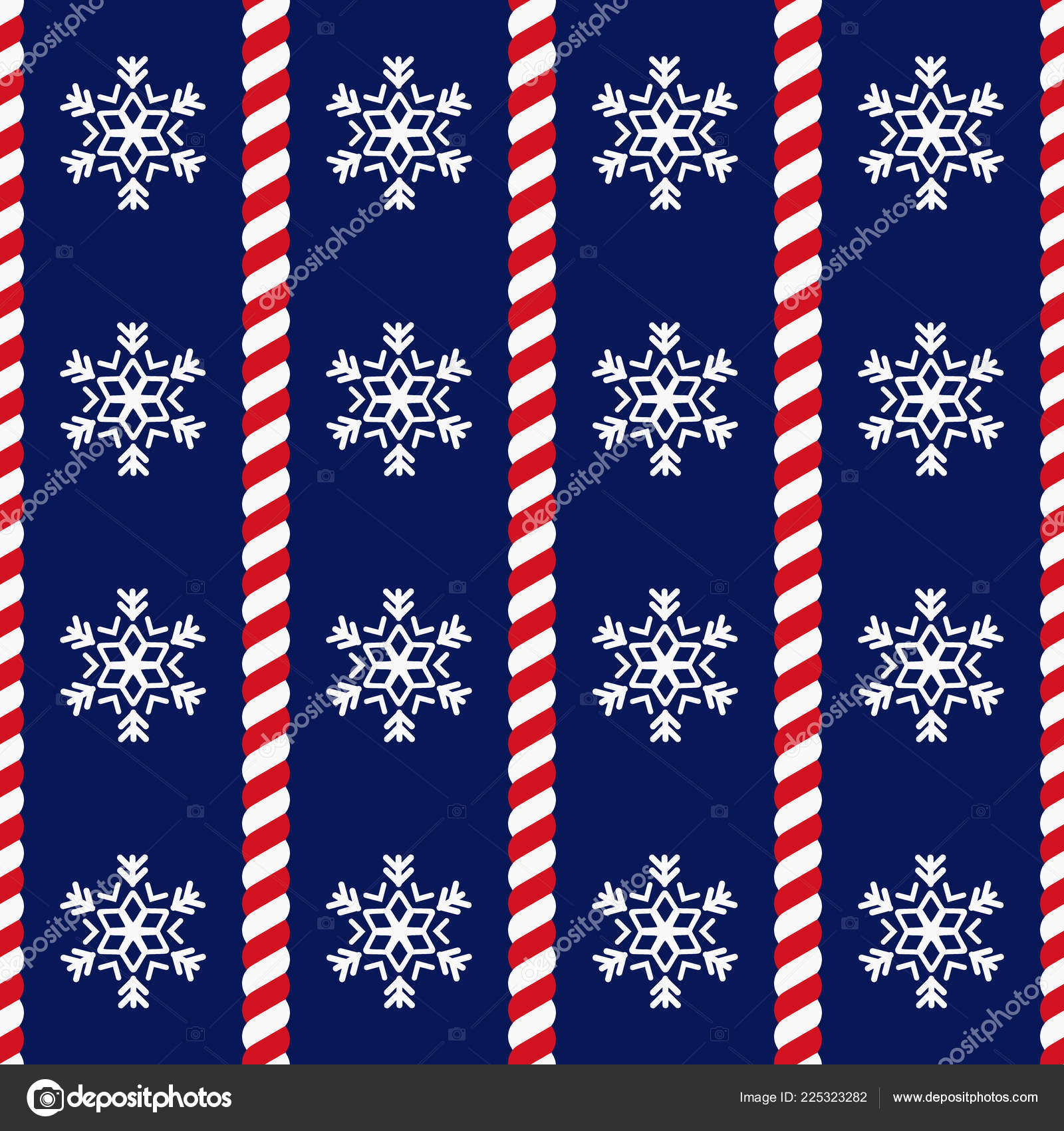 Candy Canes Snowflake Vector Background Seamless Xmas Pattern Red