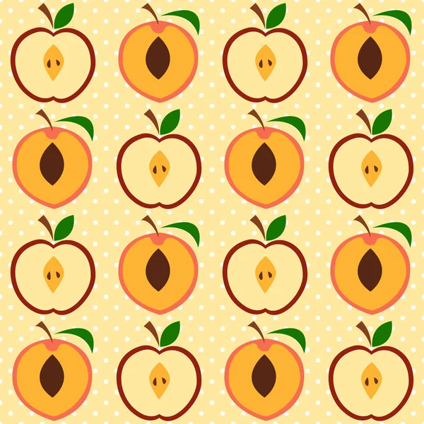 Lindo Patrón Manzana Melocotón Ilustración Vectorial Sin Costuras Con Frutas — Archivo Imágenes Vectoriales