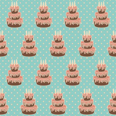 Mumlu doğum günü pastası. Dikişsiz vektör çizimi