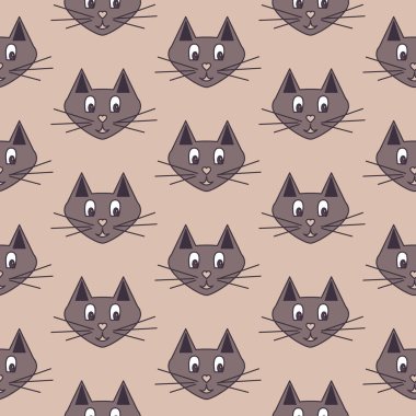 Sevimli çizgi film kedileri. Dikişsiz vektör çizimi