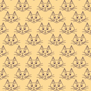 Sevimli çizgi film kedileri. Dikişsiz vektör çizimi