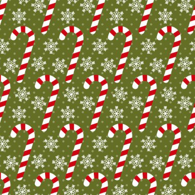 Şeker kamışı ve kar taneleri ile dikişsiz desen, Noel vektör illüstrasyon