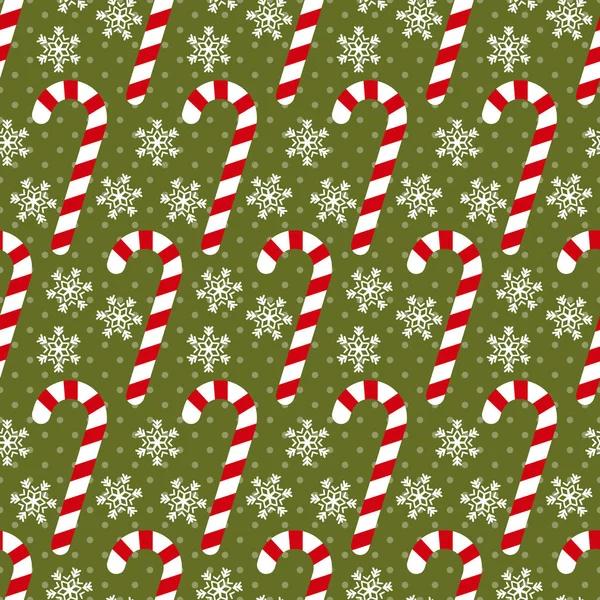 キャンディ杖と雪片とシームレスなパターン クリスマスベクトルイラスト — ストックベクタ