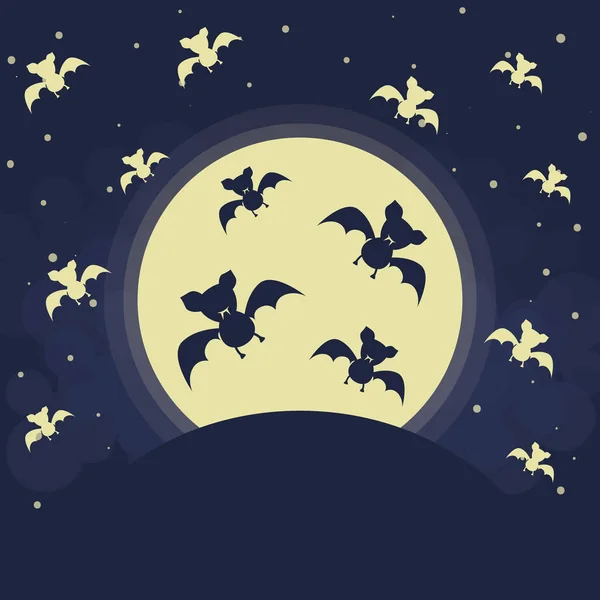 Fröhliches Halloween Plakat Vektorillustration Mit Vollmond Und Fliegenden Fledermäusen — Stockvektor