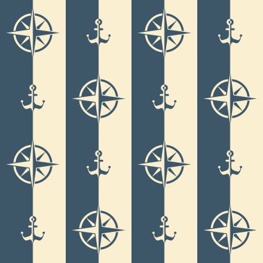 Deniz deseni, Rüzgar ve çapa gülleri ile Dikişsiz vektör illüstrasyon