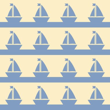 Gemi siluetleri, soyut gemileri ve çizgili arka planı olan kusursuz vektör çizimleri