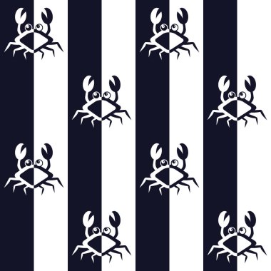 Deniz şablonu, soyut yengeçlerle kusursuz vektör çizimi. Minimalist ve yüksek kontrastlı resim