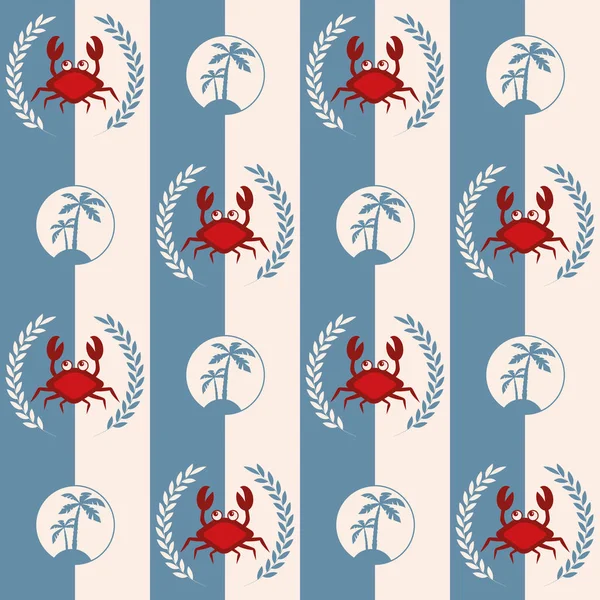 Deniz şablonu, soyut yengeçler ve palmiye ağaçları ile kusursuz vektör çizimi