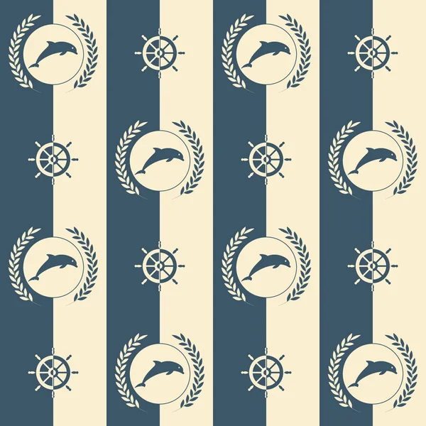 Deniz şablonu, soyut yunus ve direksiyon tekerleriyle kusursuz vektör çizimi