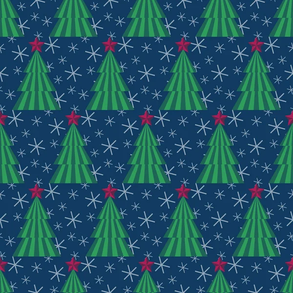 ヴィンテージクリスマスツリー 抽象的なクリスマスツリーと雪の結晶とシームレスなベクトルイラスト — ストックベクタ