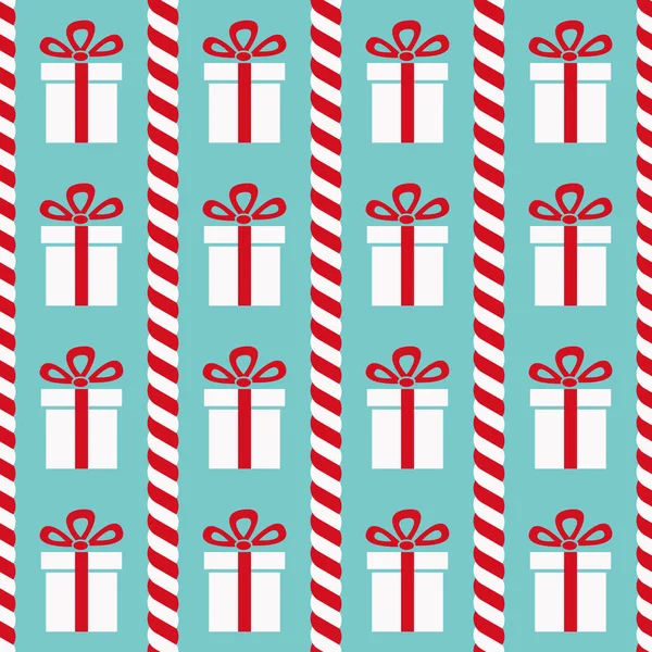 プレゼントやキャンディーの缶 抽象的なギフトボックスとクリスマスキャンディーとシームレスなベクトルイラスト — ストックベクタ