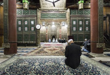 Muslim Quarter, Xi'an, Shaanxi/China- October 15 2014: Prayer hall of the Great Mosque of the Muslim Quarter, where most of the residents are Hui. clipart