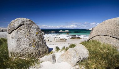Kayalar ve plaj Boulder Beach, Cape Town