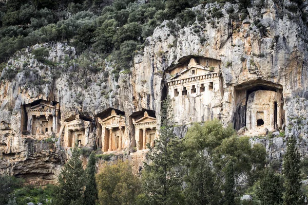 Λαξευτοί Τάφοι Των Βασιλέων Στην Αρχαία Πόλη Της Kaunos Ένα — Φωτογραφία Αρχείου