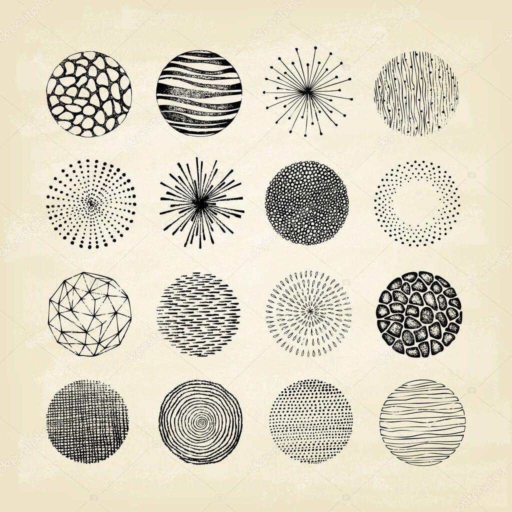 Collection of trendy Hand Drawn circles textures.