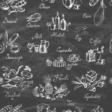 Tahtaya elle çizilmiş yiyecekler..