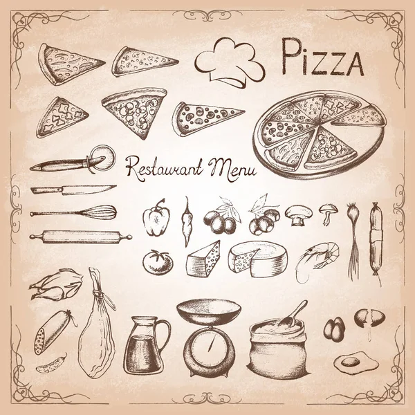 Pizza. Ilustrace historického grafického prvku. — Stockový vektor