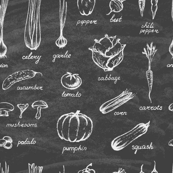 Ensemble de légumes dessinés à la main sur tableau. — Image vectorielle