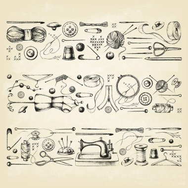 Eski kağıt üzerine dikmek için öğeler çizer.