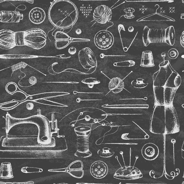Artículos dibujados para coser en una pizarra. — Archivo Imágenes Vectoriales