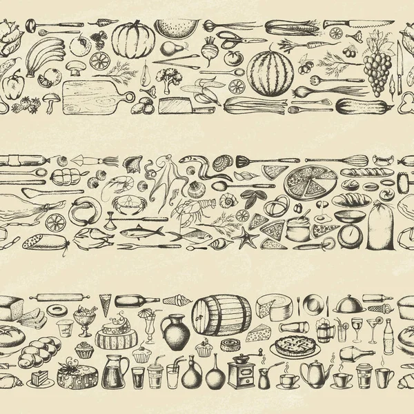 Illustrazione vettoriale di vari alimenti su carta. — Vettoriale Stock