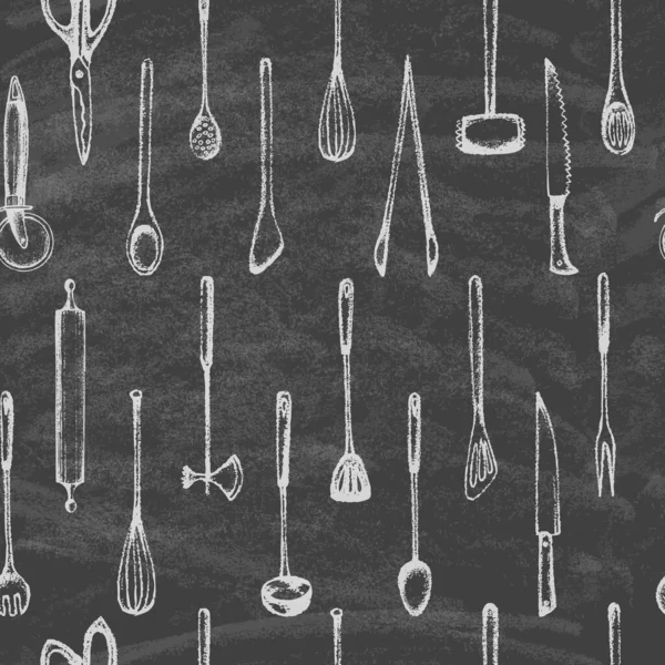 Conjunto de ferramentas de cozinha silhueta no quadro-negro . — Vetor de Stock
