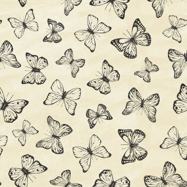 Набор нарисованных вручную бабочек старая бумага. — стоковый вектор