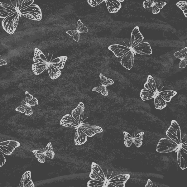 Set of hand-drawn butterflies on the blackboard. — Stock Vector