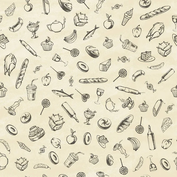 Raccolta di alimenti disegnati a mano su vecchia carta. — Vettoriale Stock