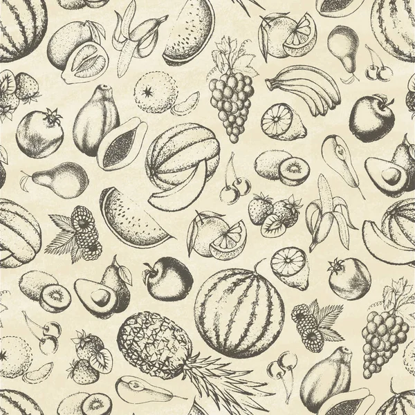 Conjunto de frutas dibujadas sobre papel viejo. — Vector de stock