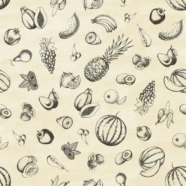 Ensemble de fruits dessinés sur vieux papier. — Image vectorielle