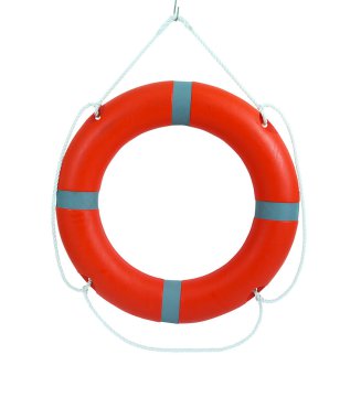 Denizde izole kırpma yolu ile beyaz arka plan üzerinde güvenliği için hayat şamandıra.
