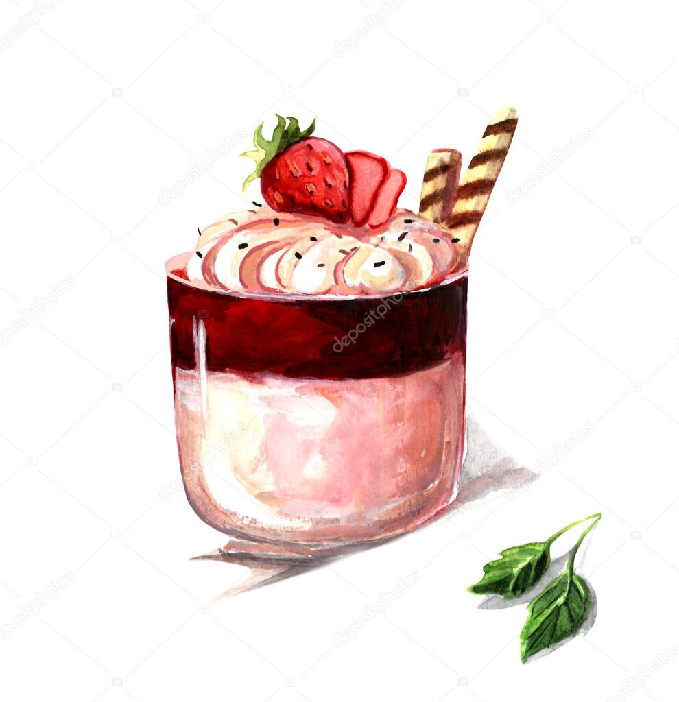 Italian dessert panna cotta with strawberries