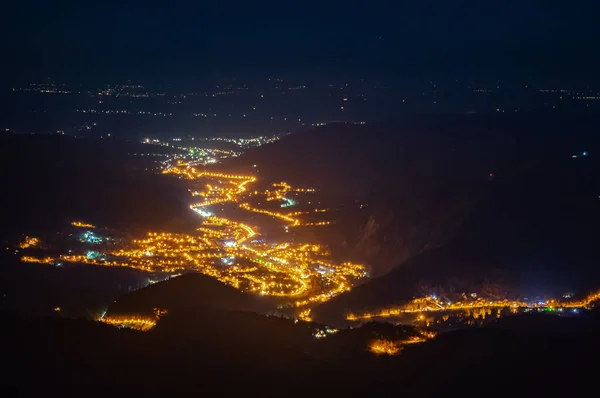 Nacht Stad Van Een Berg Karpaten — Stockfoto