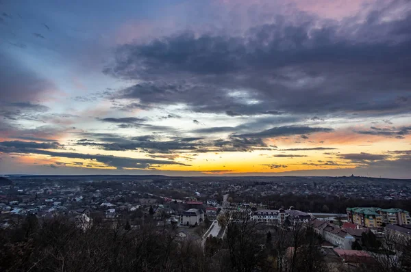 Panorama of a small European town at sunset — Stock Photo, Image