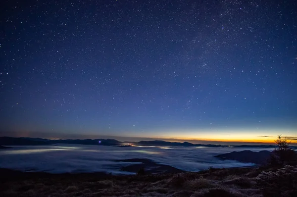 Stars in the sky at sunrise