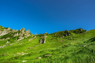 Yaz aylarında Karpat dağlarında kayalık tepeler