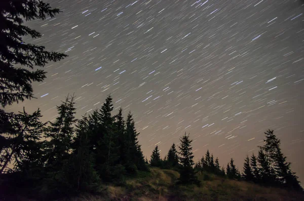 Yazın dağlarda yıldızlı gökyüzü