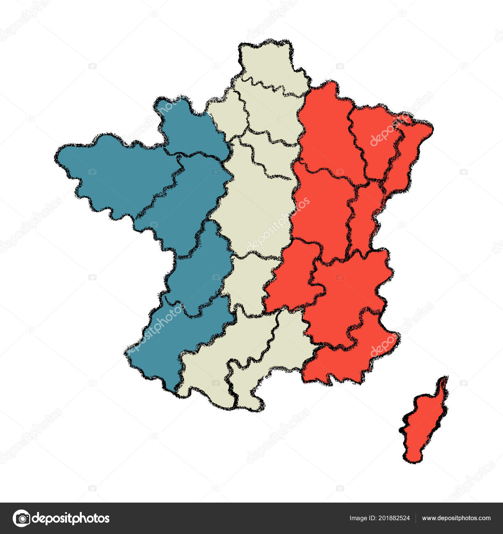 Hand Drawn Map France Painted Colors French Flag Color Vector — Stock ...