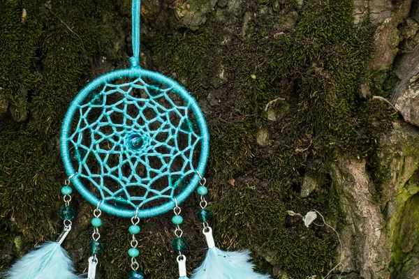 Chyták Snů Peřím Korálky Zavěšenými Provazy Dreamcatcher Ruční Výroba — Stock fotografie