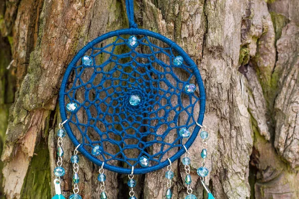 Chyták Snů Peřím Korálky Zavěšenými Provazy Dreamcatcher Ruční Výroba — Stock fotografie