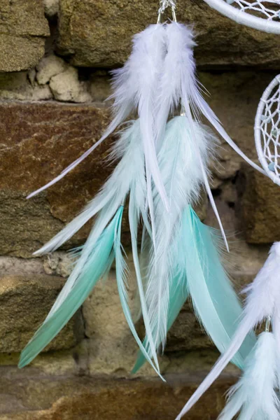 Dream Catcher Feathers Threads Beads Rope Hanging Dreamcatcher Handmade — Stock Photo, Image