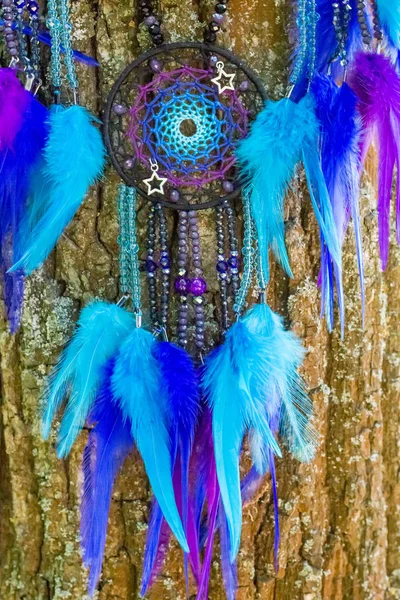 梦想捕手用羽毛线和珠子绳挂着 梦想家手工制作的 — 图库照片