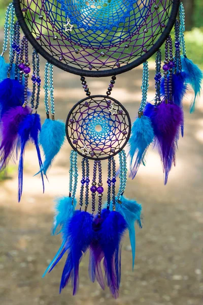 Chyták Snů Peřím Korálky Zavěšenými Provazy Dreamcatcher Ruční Výroba — Stock fotografie