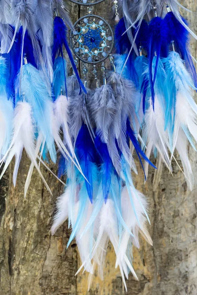 Dream Catcher Feathers Threads Beads Rope Hanging Dreamcatcher Handmade — Stock Photo, Image